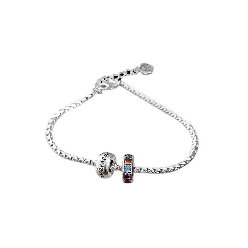Rainbow Ring Transfer Bead Necklace Retro Trend Colored Diamond Personalized Women'S Girlfriend Collarbone Chain