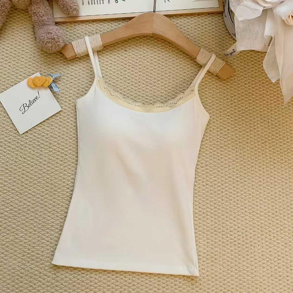 Bow Lace Spaghetti Strap Camisole Women Padded Backless Crop Tank Top