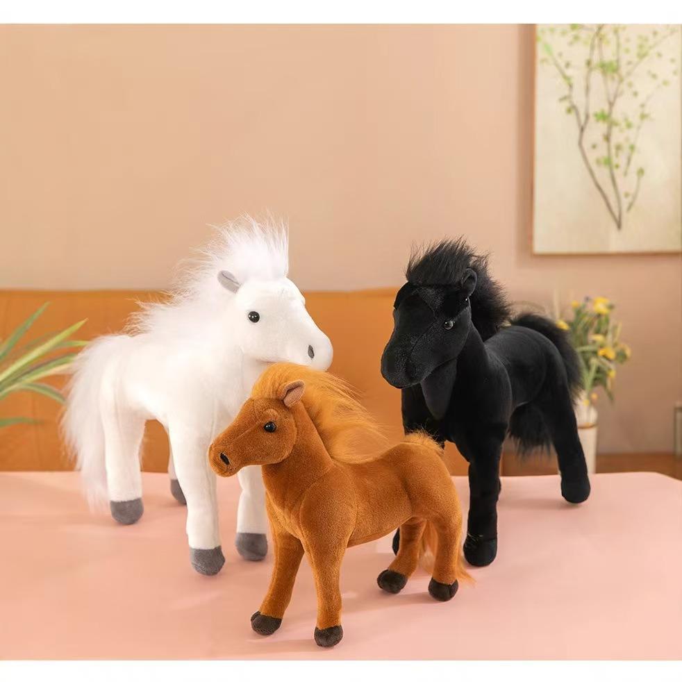 Realistic Little White Horse Plush Toy - Stuffed Pony Doll Ornament Gift for Year of the Horse