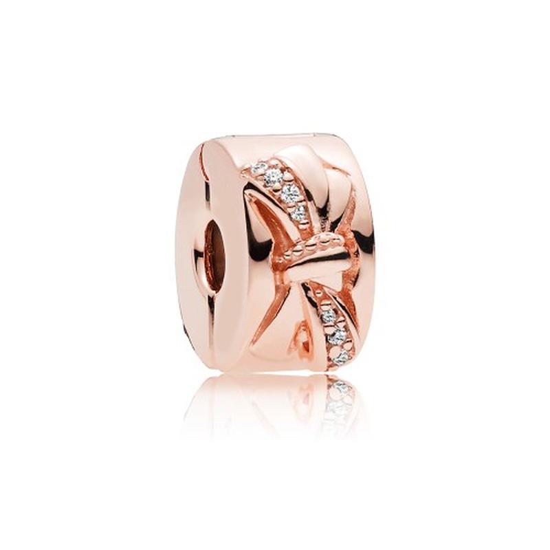 925 Silver Rose Gold Charms Open Heart Sparkling Polish Charm Pendant Clip Stopper Charms Fit Original Bracelet