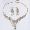 3PC Women's Fashion Geometric Water Drop Necklace Earrings Zircon Set Suitable for Wedding, Party, Festival Gifts-8023