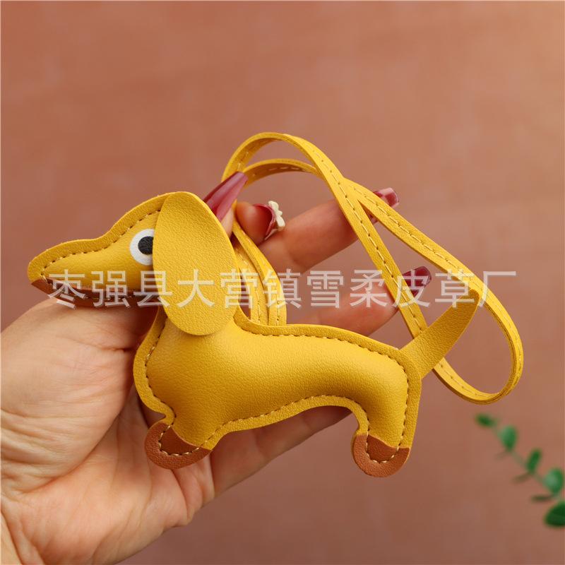 Creative Dachshund Bag Pendant Decorative Leather Pendant Cartoon Leather Rope Puppy Key Accessories Pendant
