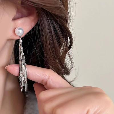 Silver Needle Metal Sequined Fringed Stud Earrings Cold Wind Temperament Elegant Earrings Earrings