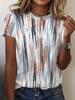 Ladies Casual Short-sleeved Round Neck T-shirt All Over Vertical Striped Summer Top,