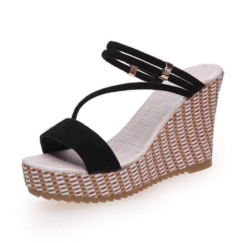 Summer Large Size Water Platform Slope Heel Two Wear Sandals Women's Muffin Thick-soled Thin Strap Open-toed High-heeled Women's Sandals