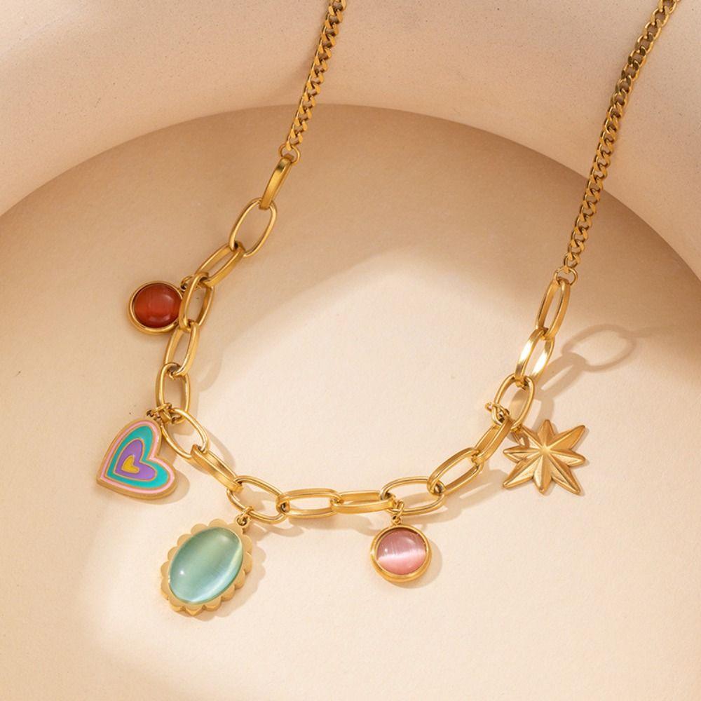 18 K Gold Plated Pendant Necklace Stainless Steel Choker Necklaces Charm Chain Women's Jewelry