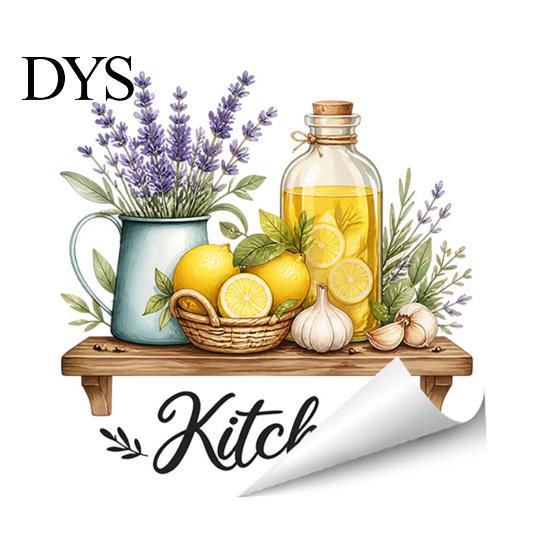Nordic Style Wall Decor Watercolor Kitchen Stickers, Lemon Green Plant Teapot Self?Adhesive Decals, Peel Stick Mural Waterproof Stove Stickers