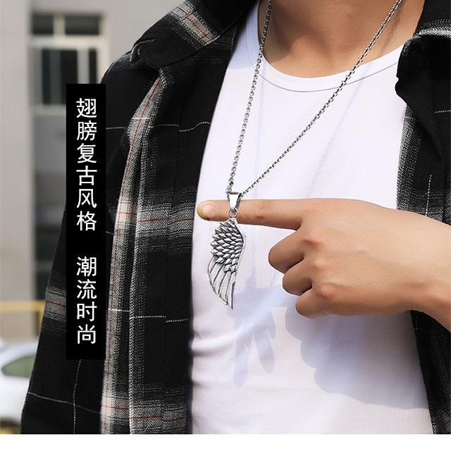 European and American Trendy Men's Rock Fashion Angel Wings Pendant Men's Wing Necklace