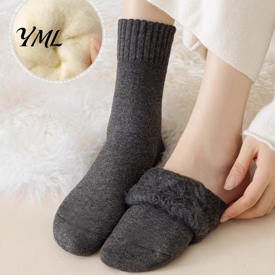 Warm Winter Gifts for Her Women Thickened Socks, Solid Color Mid Calf Thermal Fleece Lined Soft Plush Socks Crew Cold Weather, Hosiery Daily