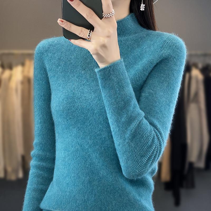 INDFS Women's Fashion Casual Fall Winter Solid Color Print Long Sleeve Half Turtleneck Sweaters