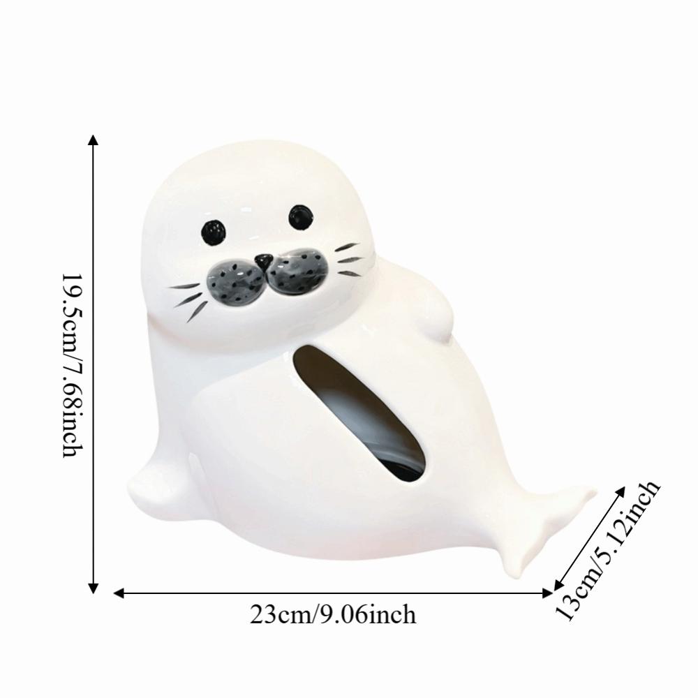 Stylish Large Capacity Seal lion Napkin Holder Smooth Exquisite Napkin Storage Box Cute Cartoon Ceramic Tissue Box Bedside