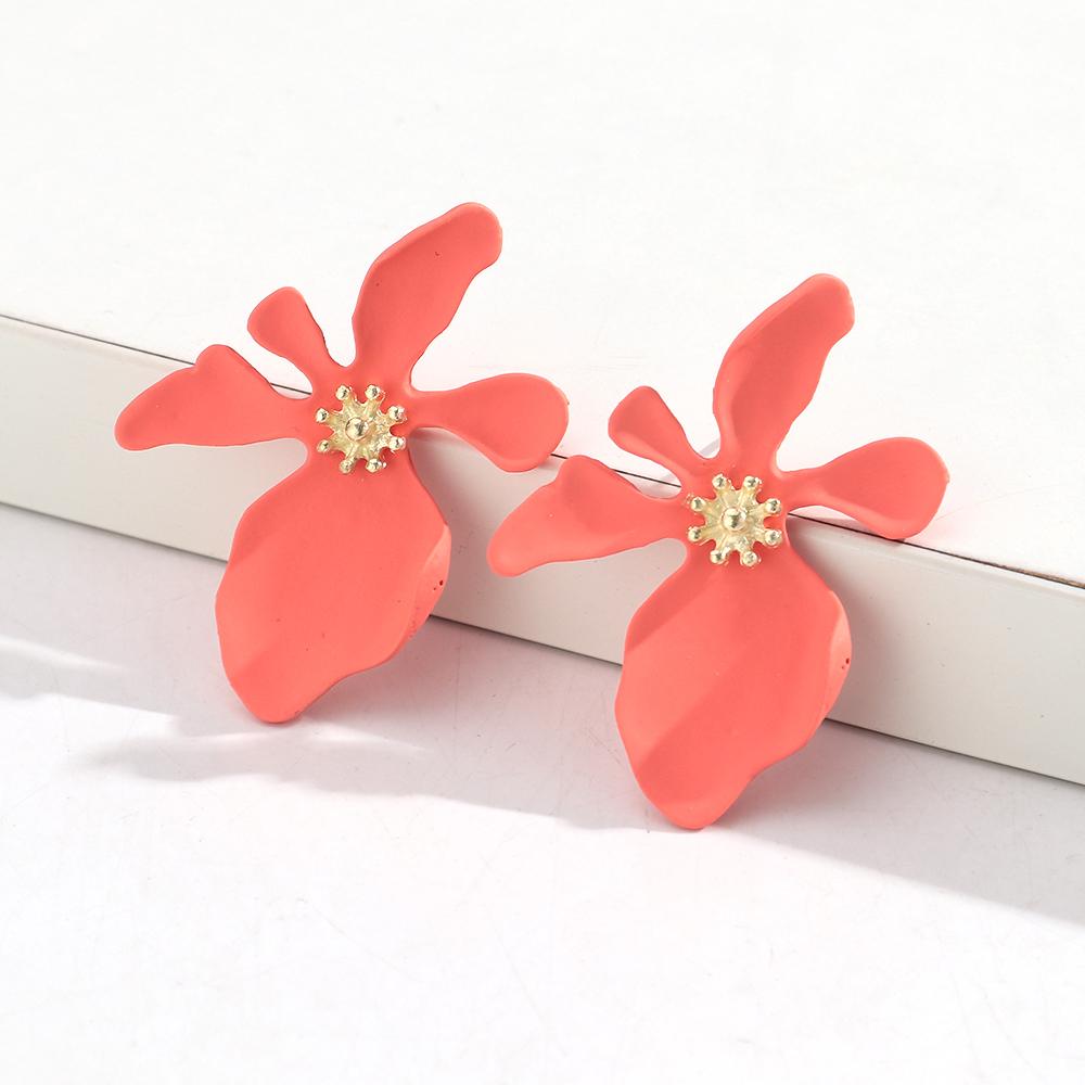 Fashion Elegant Matte Colorful Flower Stud Earrings for Women Vintage Floral Earring Statement Jewelry Accessories Vacation Gift