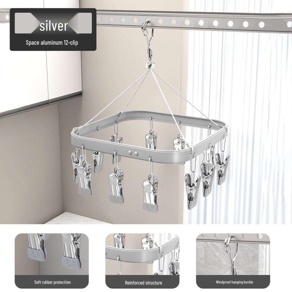 Aluminum Alloy Multi-Clip Drying Rack for Socks and Underwear