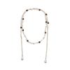 Long Layered Sweater Necklace Faux Pearl Tiger Eye Beads Vintage Elegant Fashion Jewelry Women