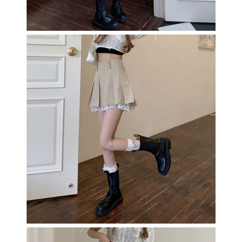Lace-trimmed Pleated High-waisted A-line Skirt New Style Anti-exposure Slimming Hot Girl