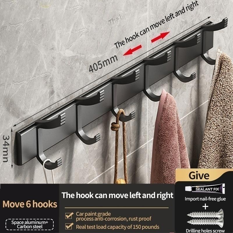 No Drill Bathroom Hardware Towel Rack Black 50CM-60CM Folding Aluminum Towel Rack Holder With Hook Towel Holder Tissue Holder