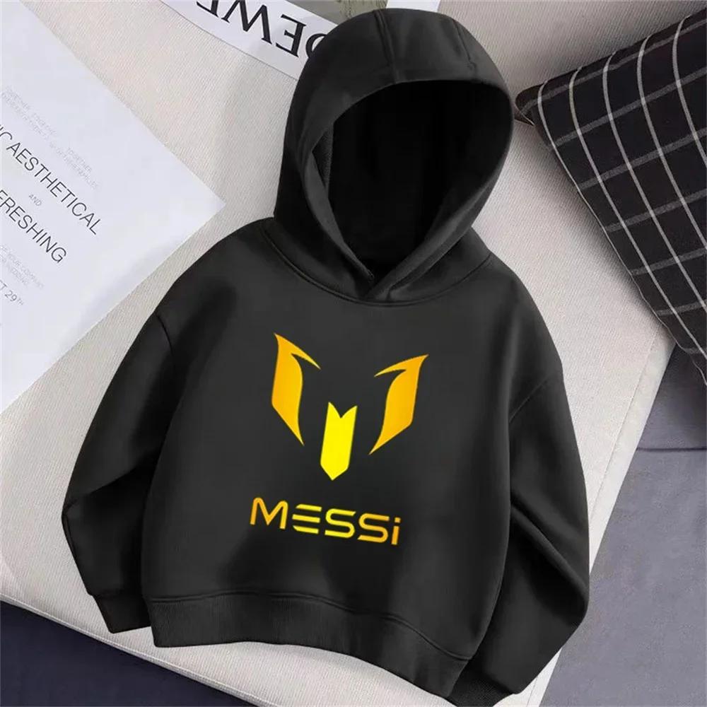 Autumn Winter Cartoon Messi Printed Children Hoodies Long Sleeve Casual Fashion Boy's Girl's Pullover Sports Kid Sweatshrts Coat