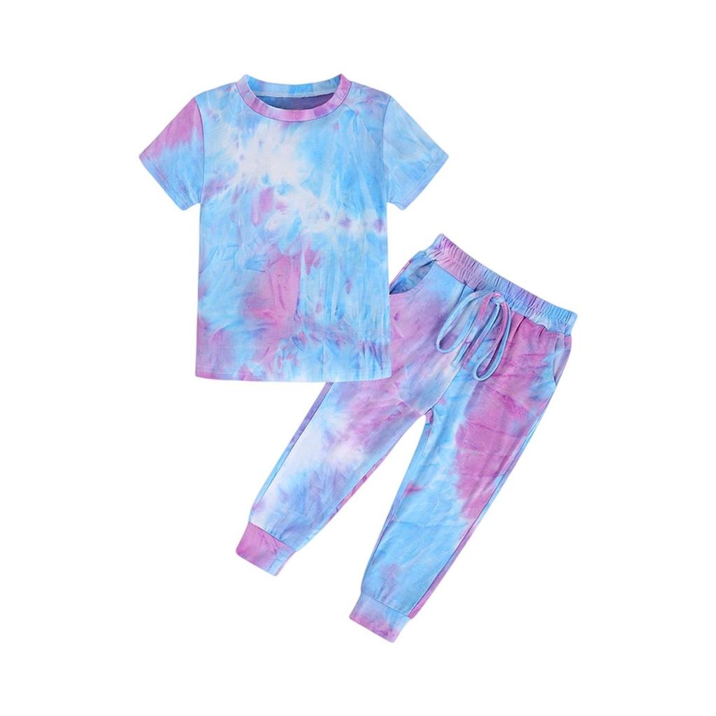 Kids' Tie-Dye Set - Short Sleeve & Pants 2-Piece Outfit