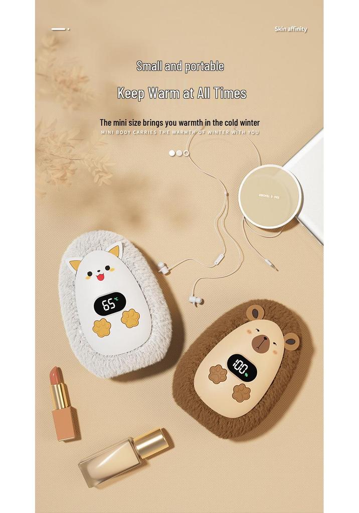 Portable USB Rechargeable Cartoon Hand Warmer with Digital Display – Ideal Student Gift