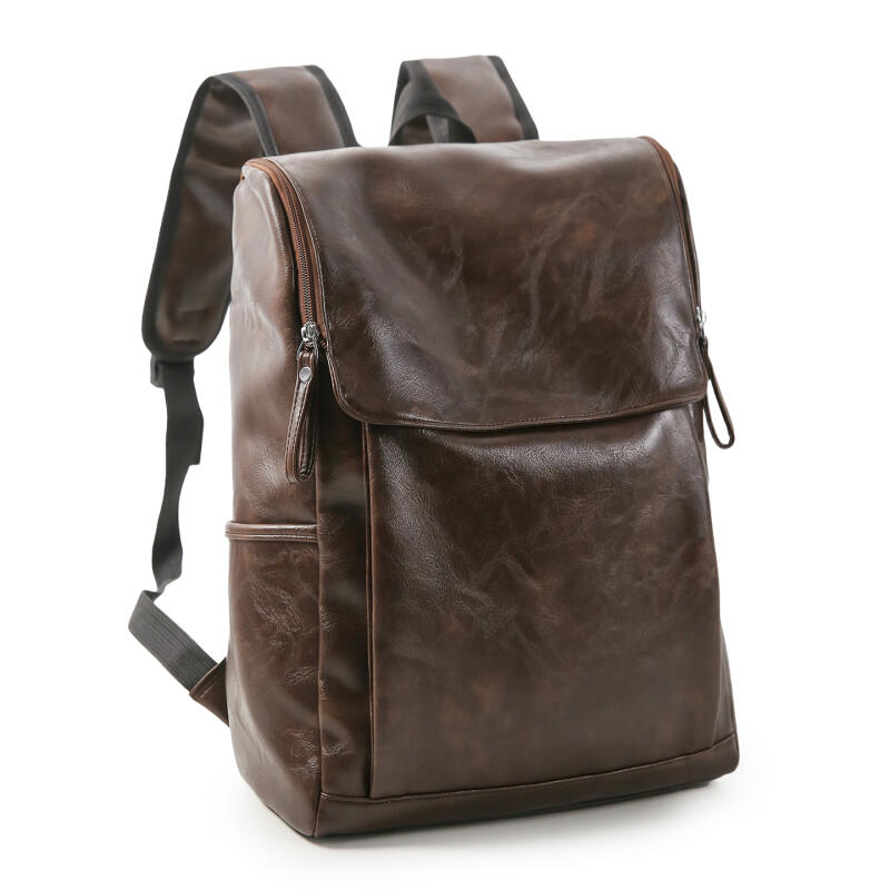 Solid Color PU Backpack Men's Large Capacity Backpack Student Sports Travel Computer Bag