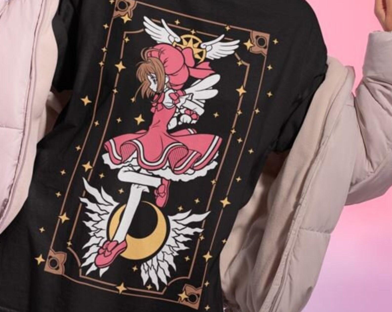 УНИСЕКС - Футболка с принтом чашек для пудинга Керо, Сакура Киномото из Cardcaptor Sakura, Керо Цербер, Аниме 90-х, Эстетика Vaporwave, Fairy Kei, Хлопковая футболка с коротким рукавом L