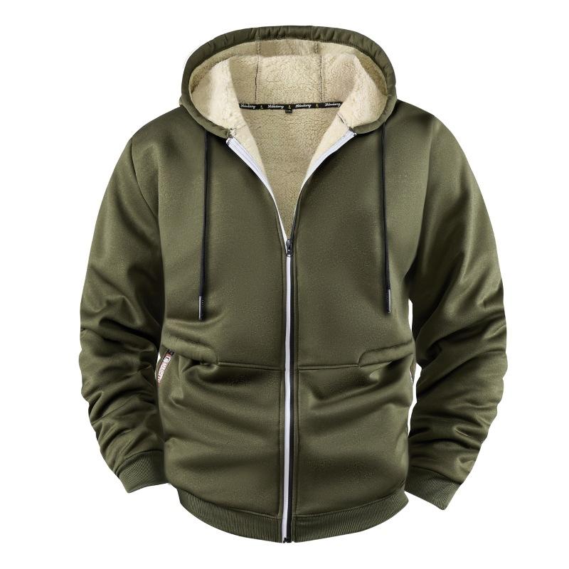 

Зимняя мужская куртка на молнии, флисовая теплая толстовка с капюшоном, кардиган, повседневная спортивная толстовка с длинным рукавом, ветрозащитное пальто с капюшоном 2XL армия зеленый