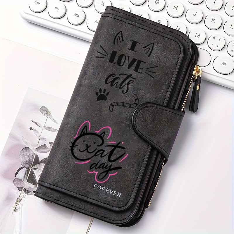 1PC Black Cat Pattern Women's Long Wallet Multi-functional Portable Snap Closure Coin Purse Ideal Gift for Cat Lovers Daily Commute Outdoor Travel