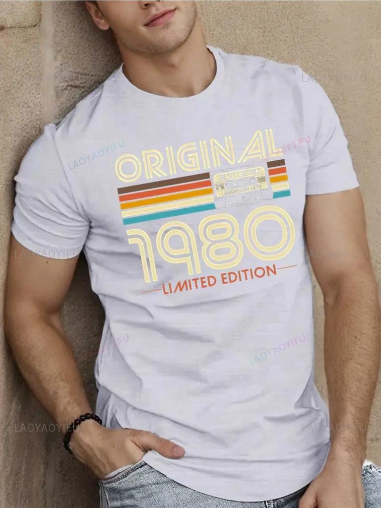 Mens 80s Retro Cassette Tape VHS Print TShirt Vintage 1980 Limited Edition Design Soft Round Neck Short Sleeve Casual Shir