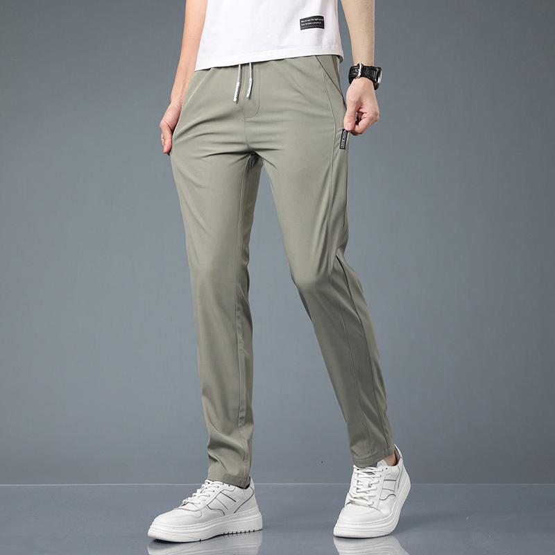 Ice Silk Men's Pants Summer Black Gray Thin Business Casual Pants Outdoor Elastic Breathable Straight Leg Sweatpants