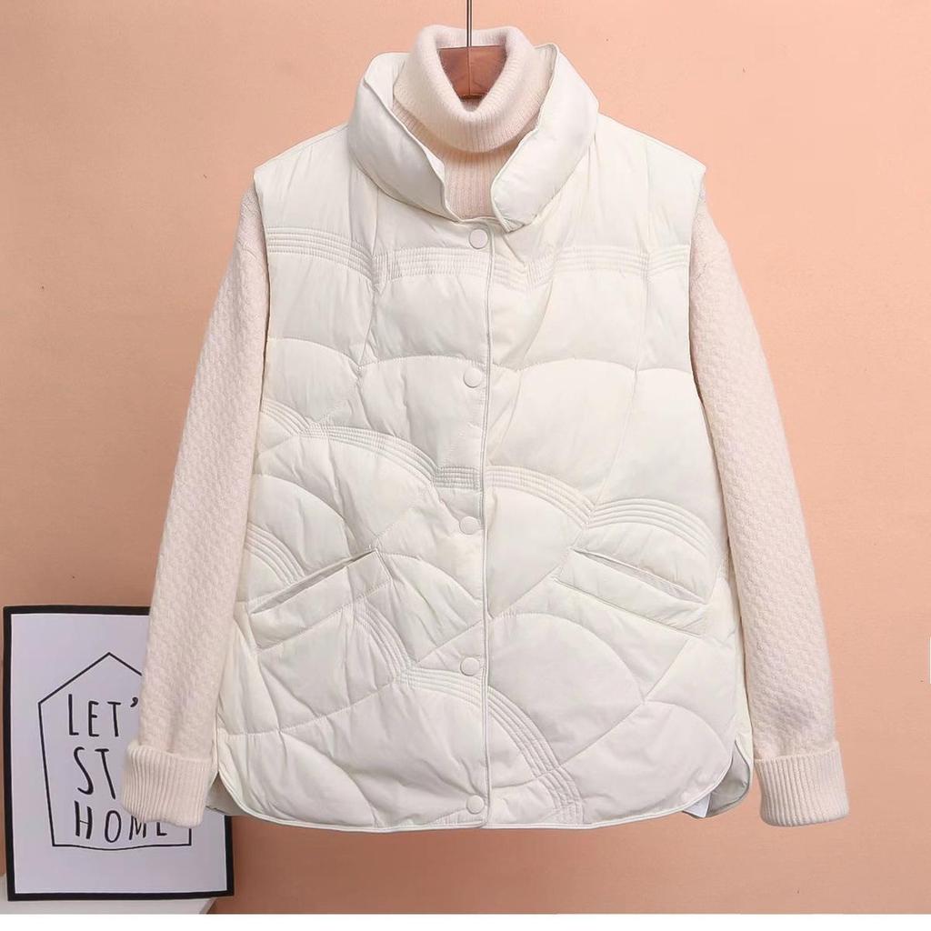 Korean Split Diamond Pattern Short Down Jacket with Stand-Up Collar