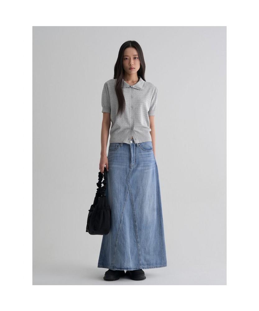 8SECONDS Linen Blended Denim Maxi Skirt Sky Blue