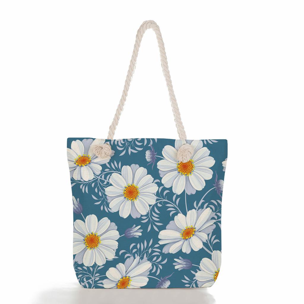Multifunctional Flower Printed Thick Rope Shoulder Beach Bag 7585