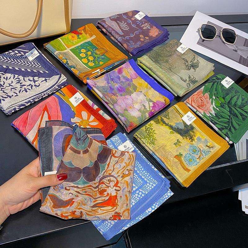 30% Silk 70% Cotton Scarf Women Square Neck Shawls Wraps for Ladies Foulard Scarves Pashmina Female Hijab Bandana Bufanda 70cm