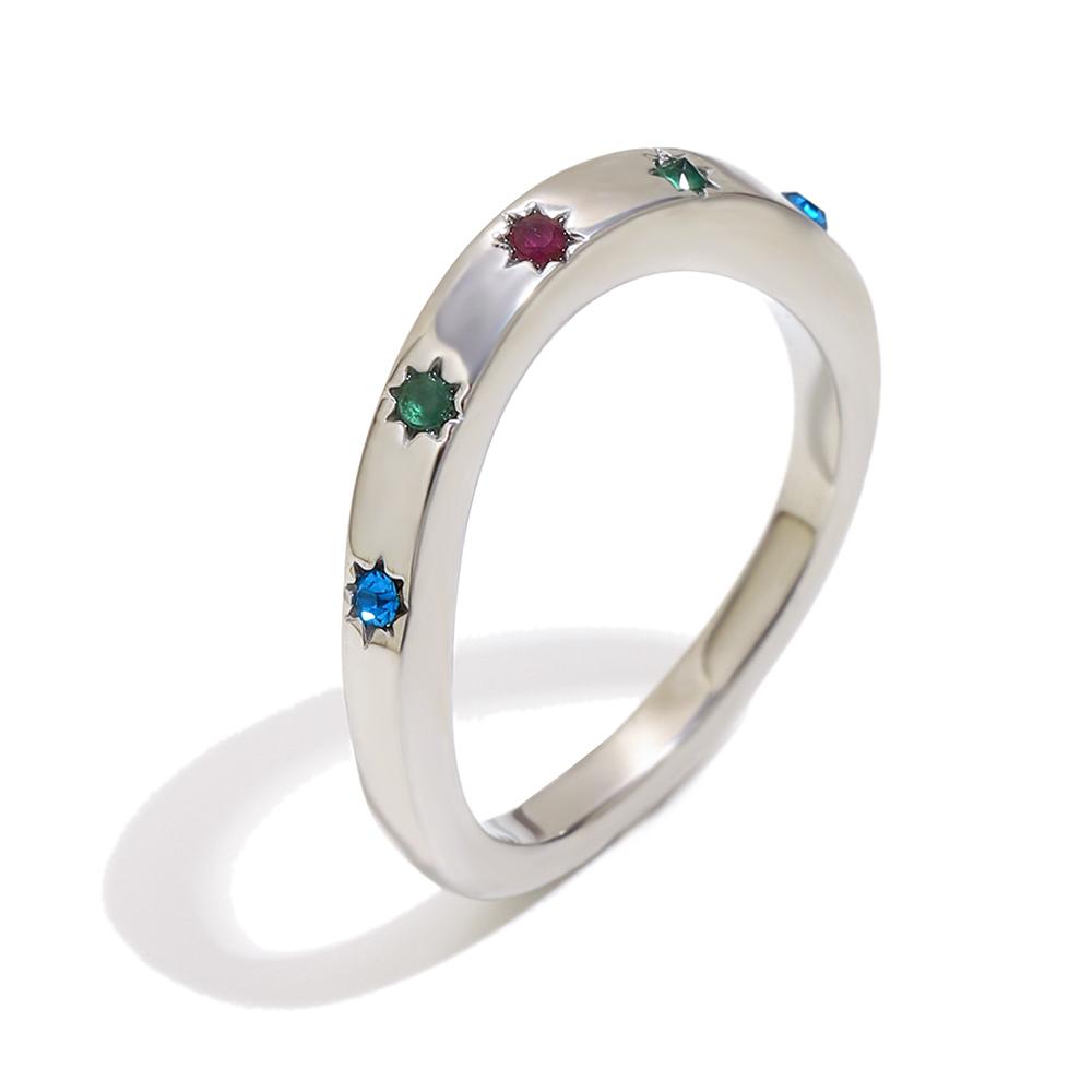 

Dreamshow Trendy 18K Gold Plated Stainless Steel Narrow Band Ring Waterproof Star Zirconia Party Gift for Women 6 серебряный