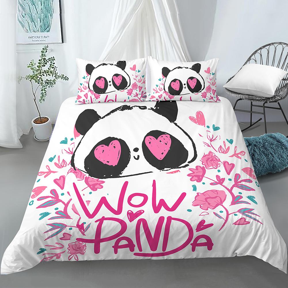 Cartoon Panda Bettbezug-Set für Jungen Mädchen Kinder Teenager Weiche Mikrofaser Tier-Thema Panda Bettwäsche-Set Doppel Queen King Size