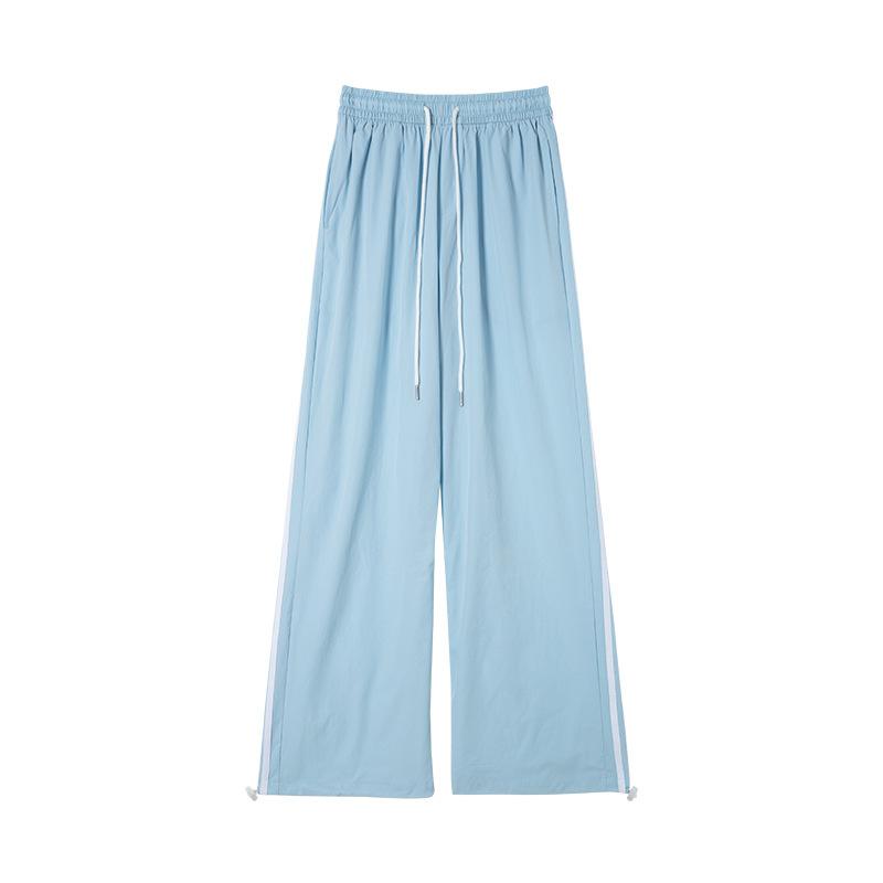 Blue quick-drying striped sweatpants women's summer thin 2025 new high-waisted loose and lazy straight wide-leg pants