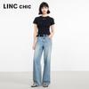 Jinyujie Women's Mid-Waist Loose Straight Wide-Leg Jeans