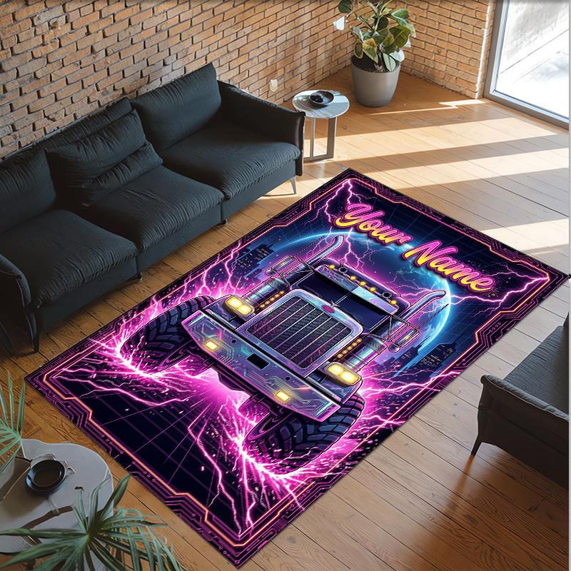 Truck Theme Crystal Velvet Rug Personalized Custom Name Text Soft Floor Mat Home Decor