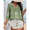 Women Oversize Printed V Neck 3 4 Sleeve Casual Summer Fashion T Shirt