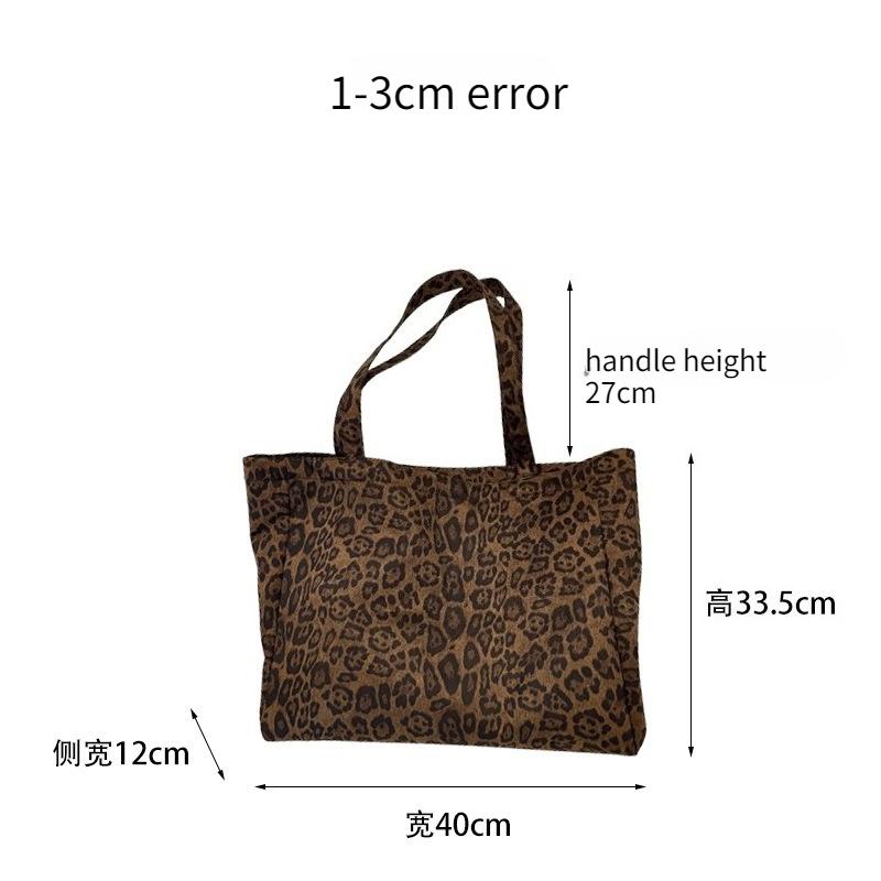 Retro Faux Suede Women's Shoulder Bags Leopard Print Large Capacity Ladies Shopping Bag College Style Girls Handbag Fall Winter