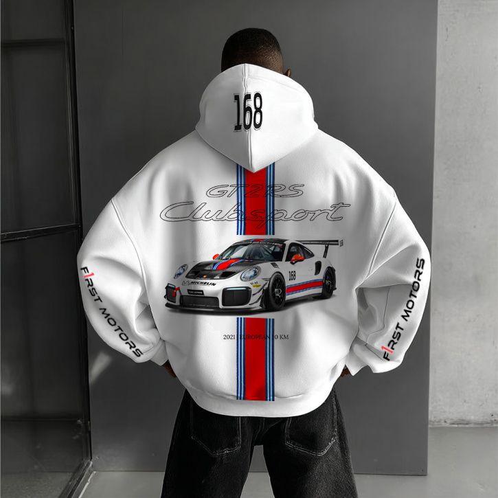 Evropsko-americká mikina s potiskem auta pro muže, ležérní, volný střih, dlouhý rukáv