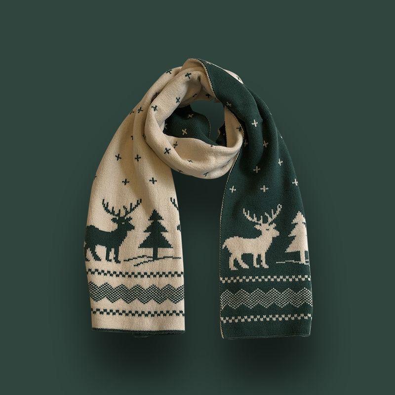 Christmas Scarf High-end Border Knitted Wool Niche Design Wild Cute Deer Elk Knitted Scarf Winter Warm Wool Shawl Girl Christmas Gift