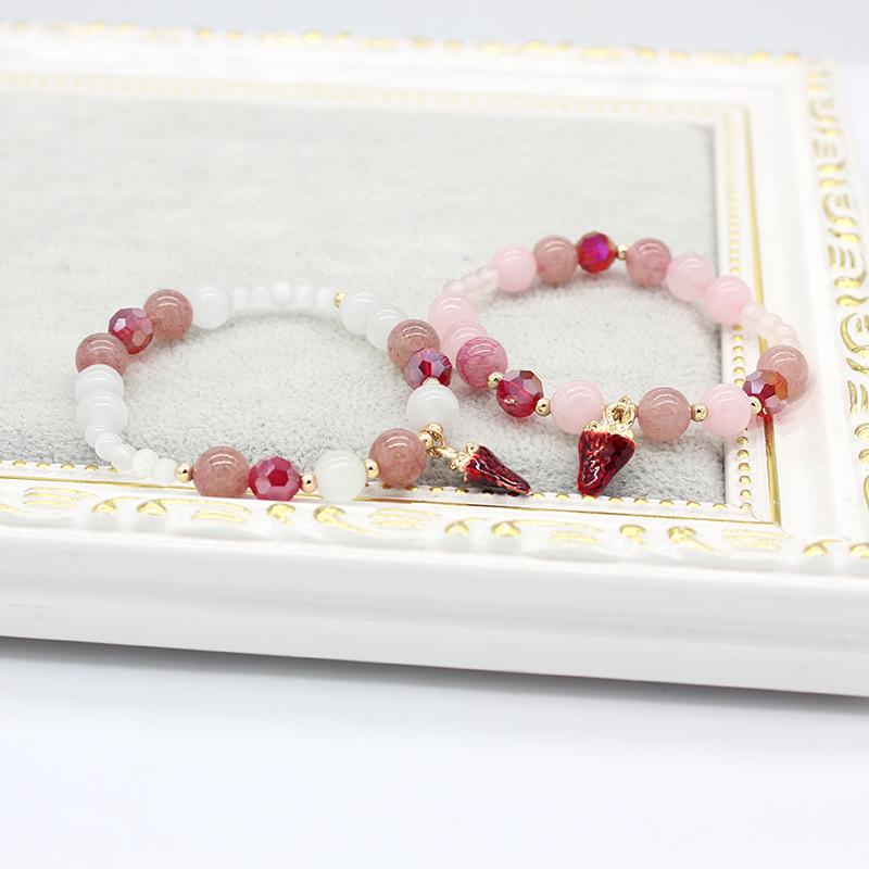 LUXY MOON Strawberry Crystal Pink Crystal Opal Lady Beads Natural Stone Bracelet