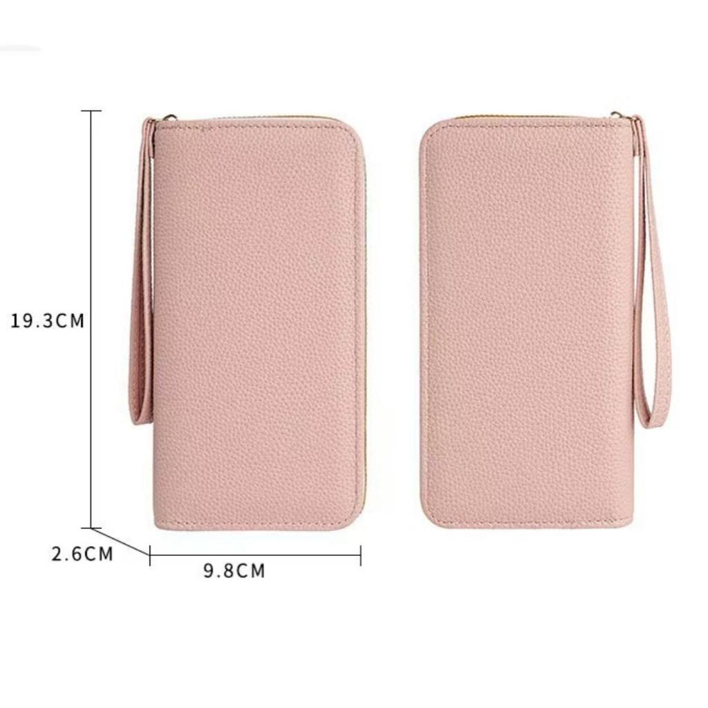 Women Long Wallet PU Leather Large Capacity Card Holder Multi-Functional Zipper Wallets with Wristband Portable Clutch Purse
