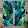 Tropical Blue-green Leaf Pattern Print Drapes Room Darkening Window Curtains for Home Decor,Rod Pocket Blackout Curtains Bedroom