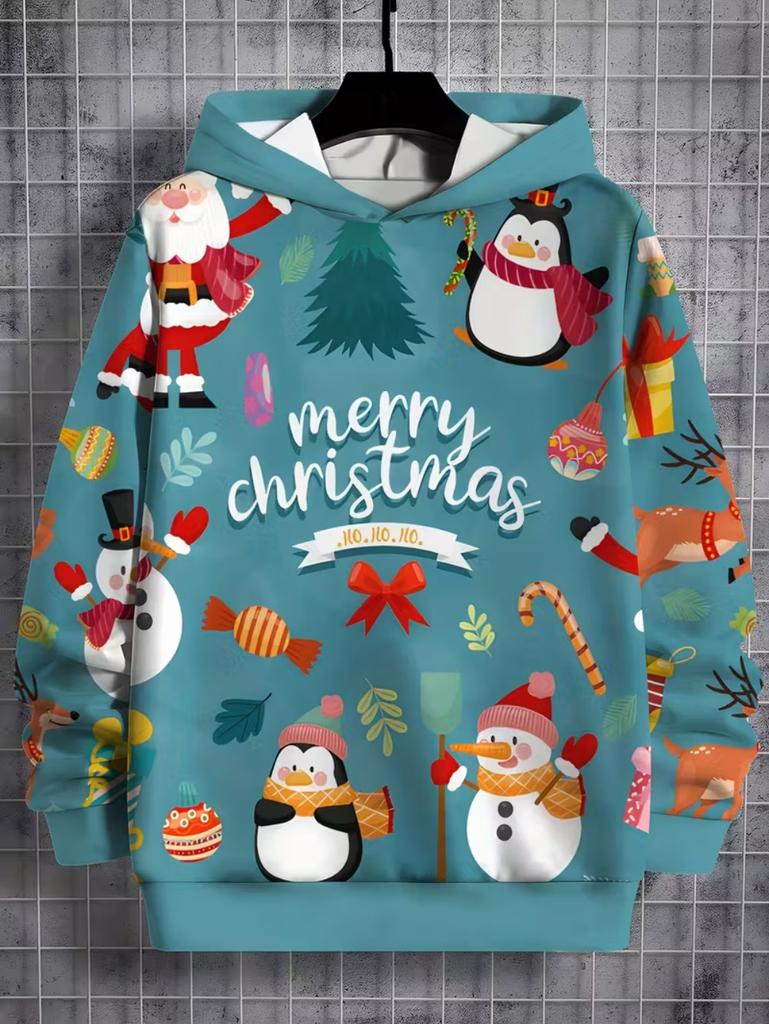 2026 Merry Christmas Sweatshirts Pullover Children's Hoodie Cartoon Santa Claus Graphic Hoody Snowman Sweatshirts Unisex Y2k Top