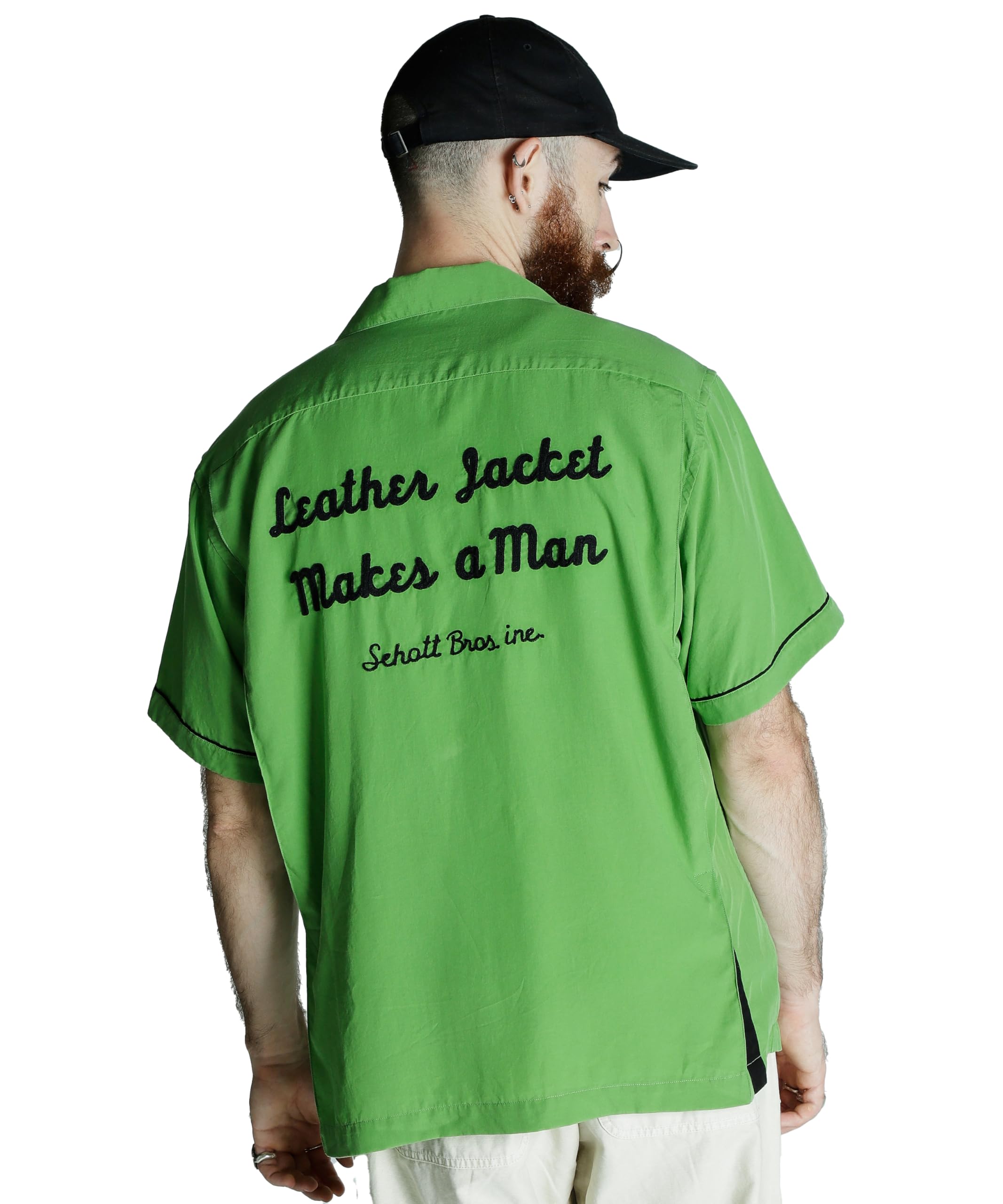 

Куртка с коротким рукавом для боулинга Schott, вышитая рубашка Кожаный человек размера M, мужская, (130), Зеленый, 782-5123012