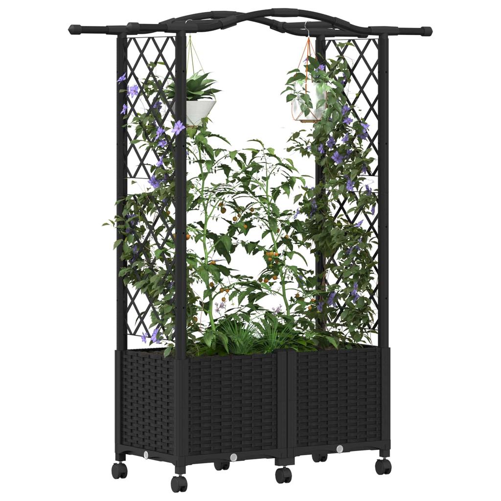 Raised Garden Bed with Trellis and Roof Black 125 X 40 X 144 Cm PP