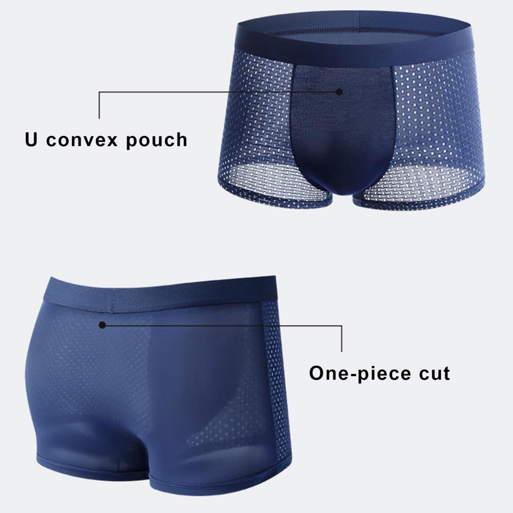 Men's Mid-Rise Ice Silk Mesh Boxer Briefs with Wide Elastic Waistband