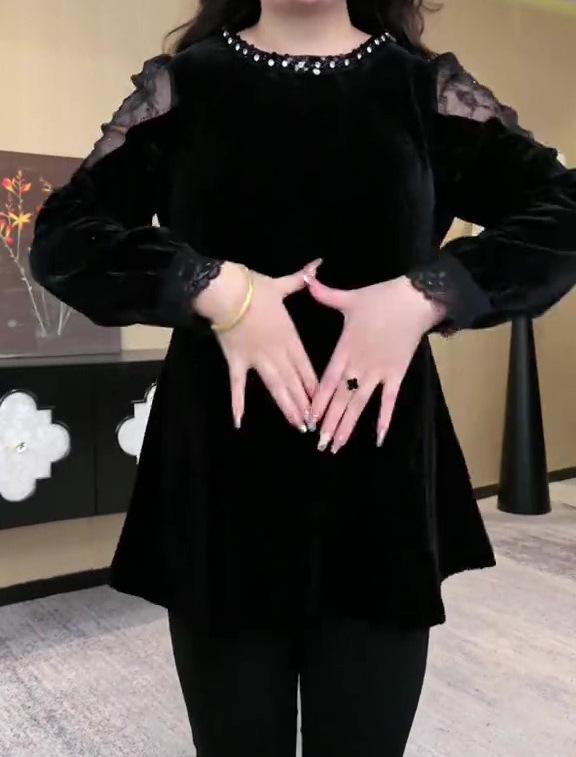 2025 Spring Korean Velvet Off-Shoulder Luxury Plus Size Top for Women